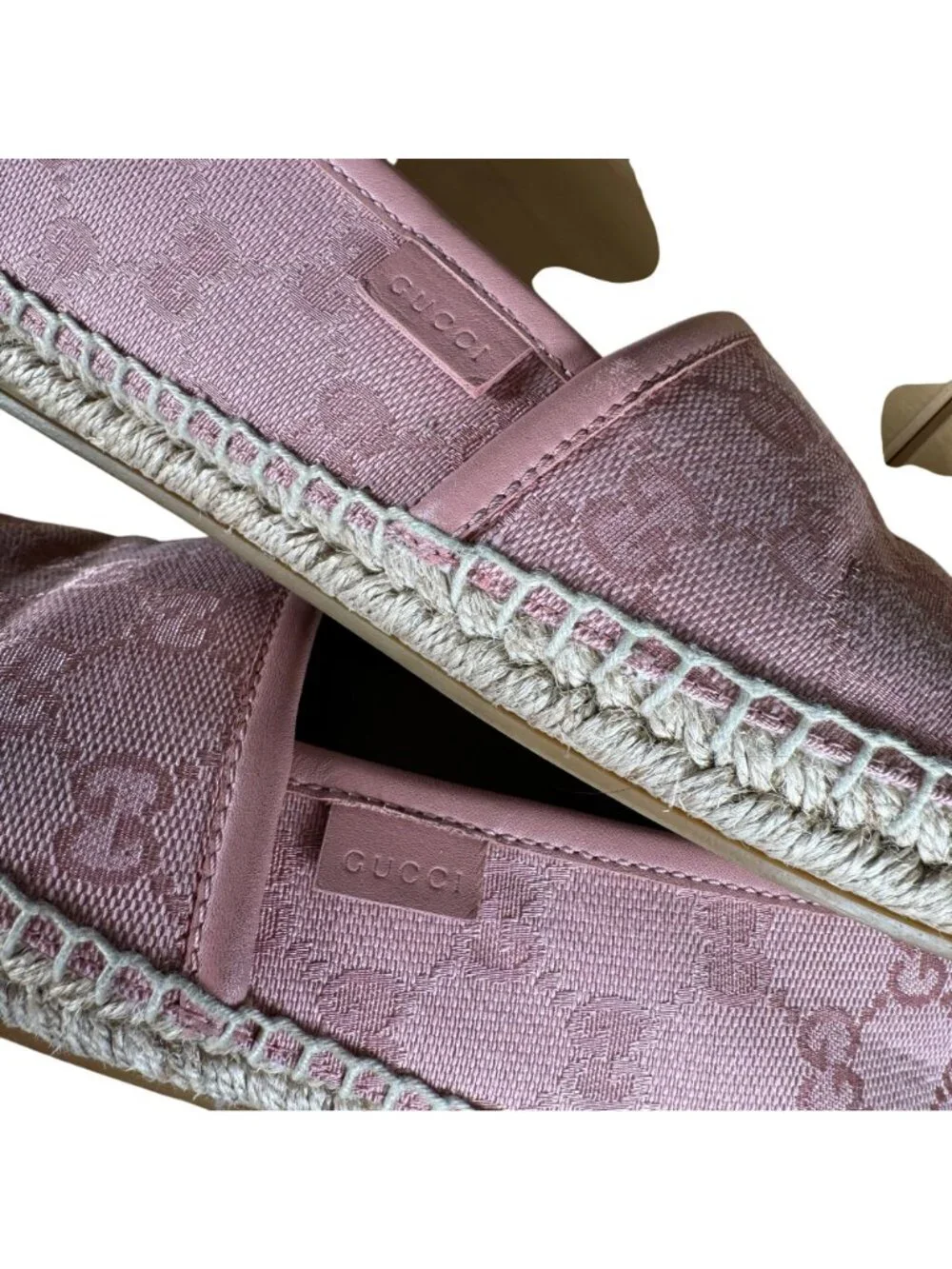 Gucci GG Supreme Pink Canvas Logo Women's Espadrille Shoes Size EU 39.5 US 9.5